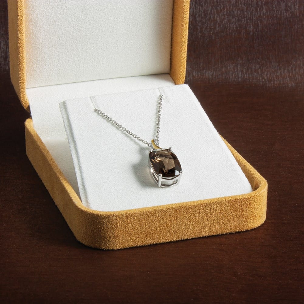 Sterling Silver 14k Accent Smoky Quartz and Diamond 20 inch Necklace