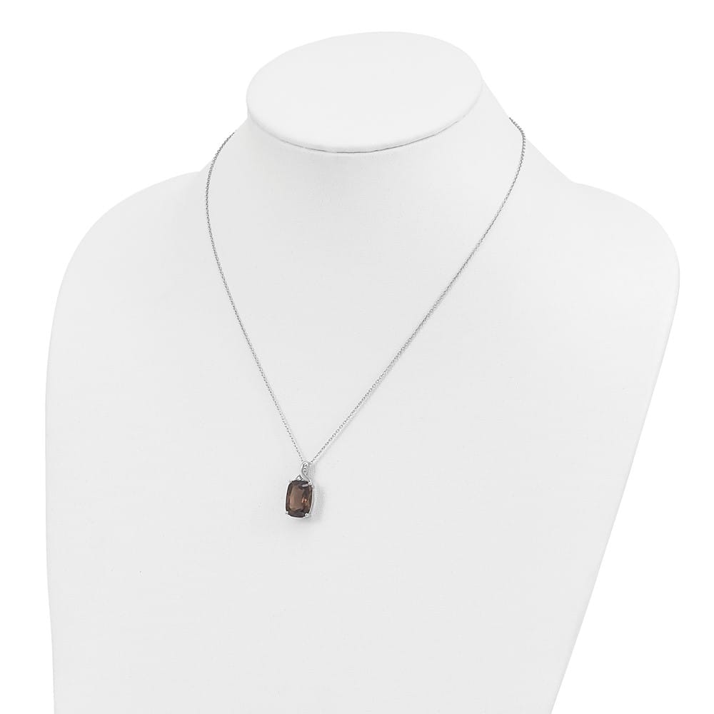 Sterling Silver 14k Accent Smoky Quartz and Diamond 20 inch Necklace