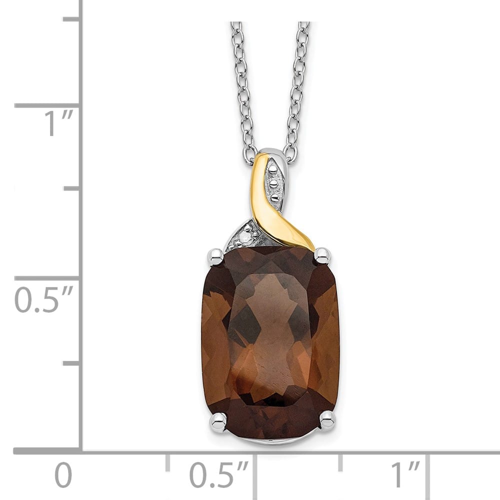 Sterling Silver 14k Accent Smoky Quartz and Diamond 20 inch Necklace