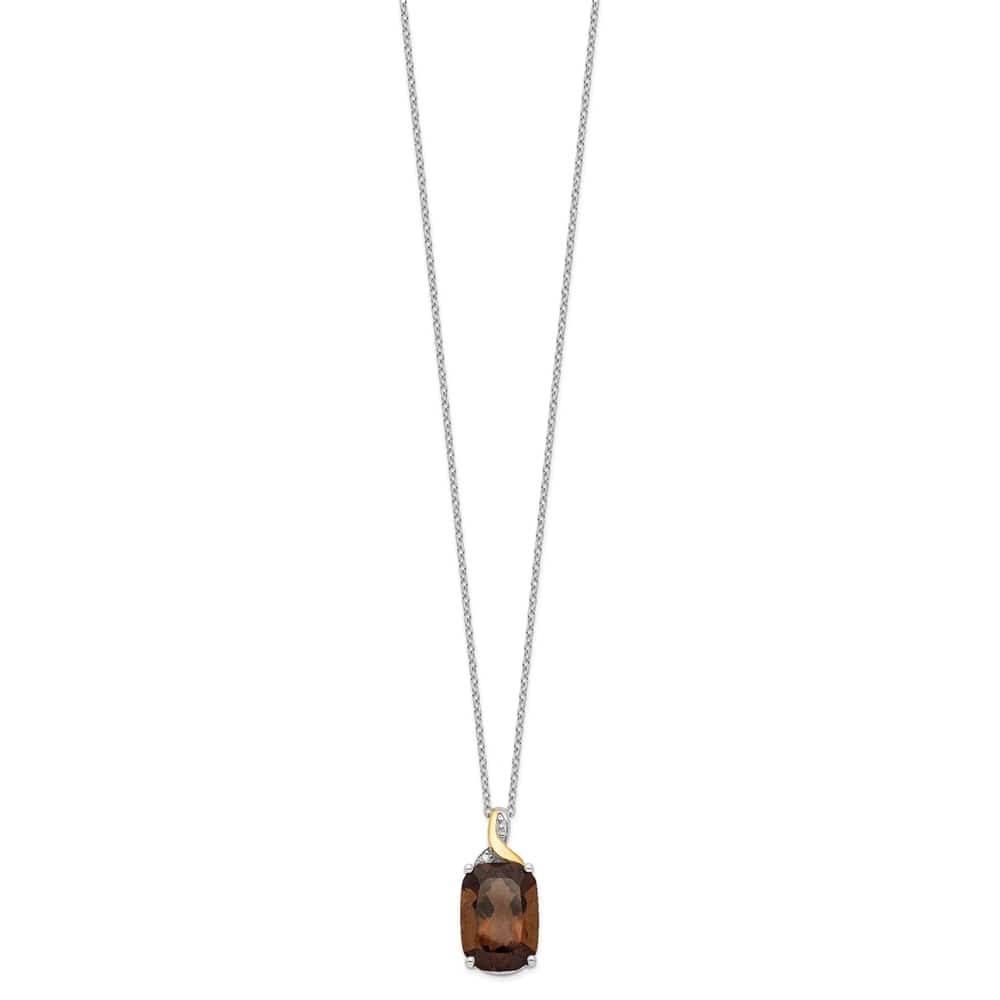 Sterling Silver 14k Accent Smoky Quartz and Diamond 20 inch Necklace
