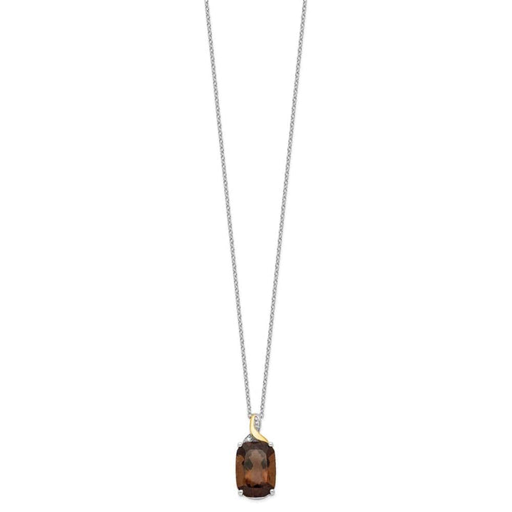 Sterling Silver 14k Accent Smoky Quartz and Diamond 20 inch Necklace