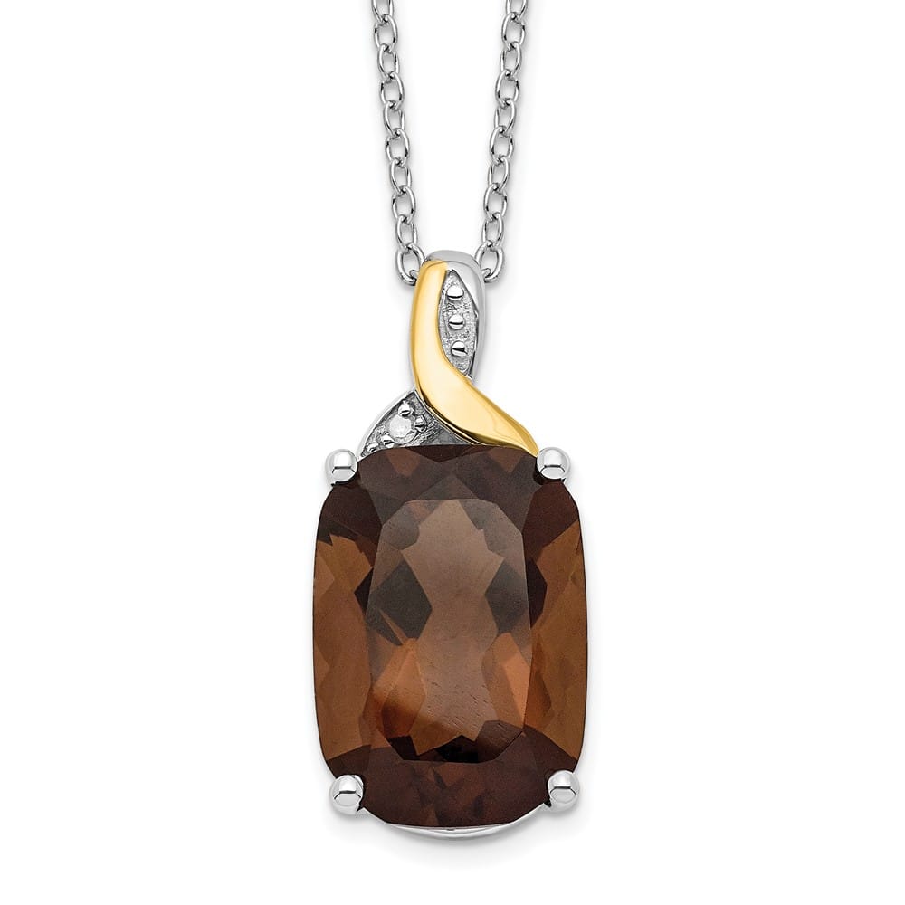 Sterling Silver 14k Accent Smoky Quartz and Diamond 20 inch Necklace