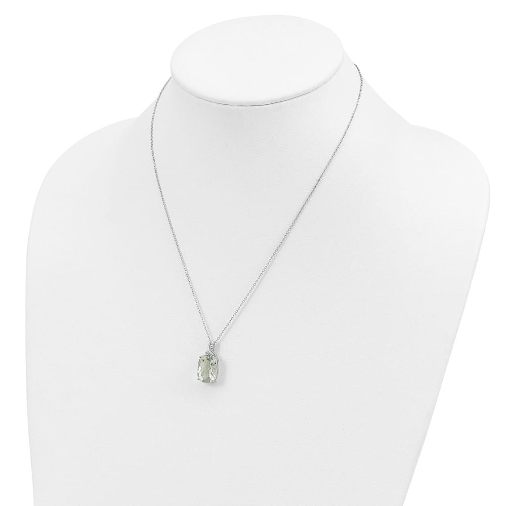 Sterling Silver 14k Green Quartz and Diamond 22x11 mm 20 inch Necklace