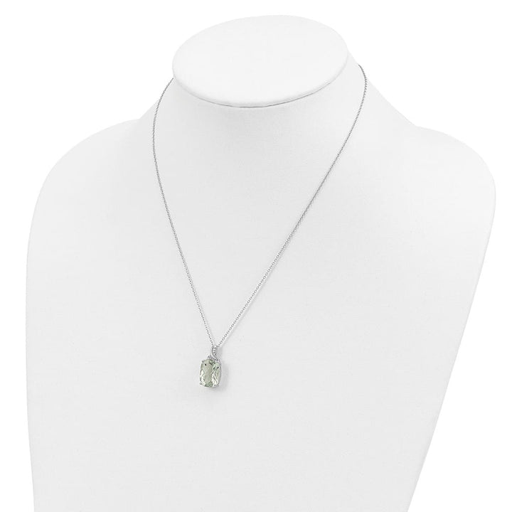 Sterling Silver 14k Green Quartz and Diamond 22x11 mm 20 inch Necklace
