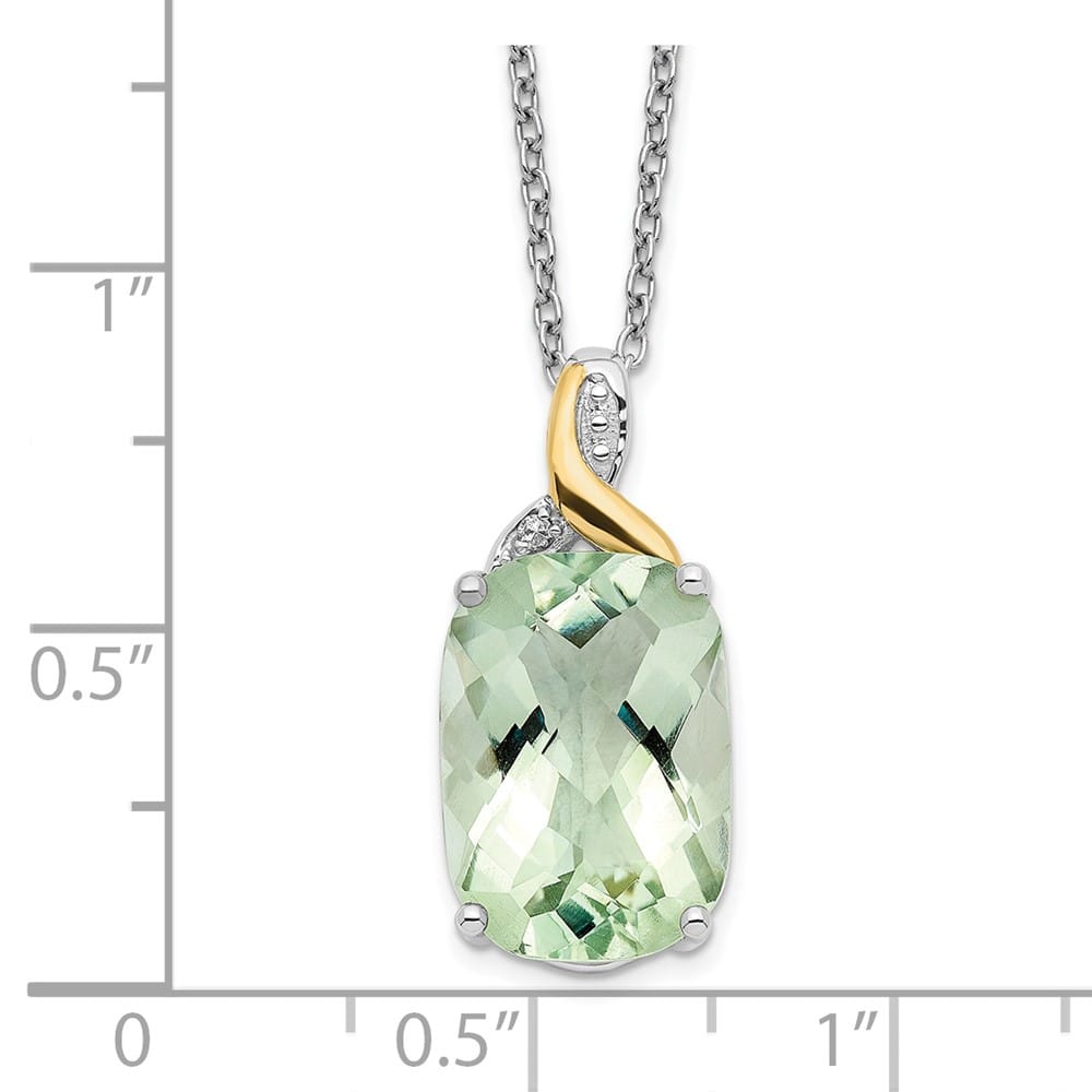 Sterling Silver 14k Green Quartz and Diamond 22x11 mm 20 inch Necklace