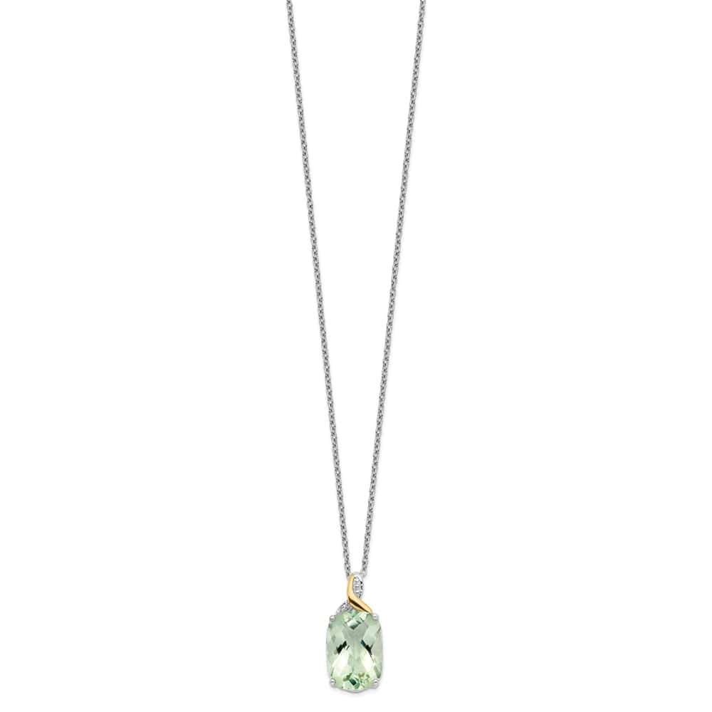 Sterling Silver 14k Green Quartz and Diamond 22x11 mm 20 inch Necklace