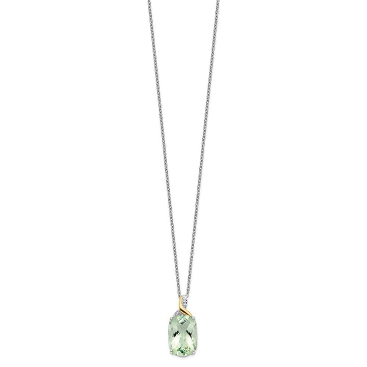Sterling Silver 14k Green Quartz and Diamond 22x11 mm 20 inch Necklace