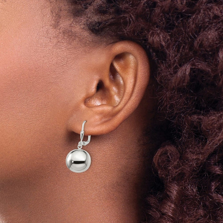 Sterling Silver 14mm Ball Dangle Leverback Earrings, view 3 of 4