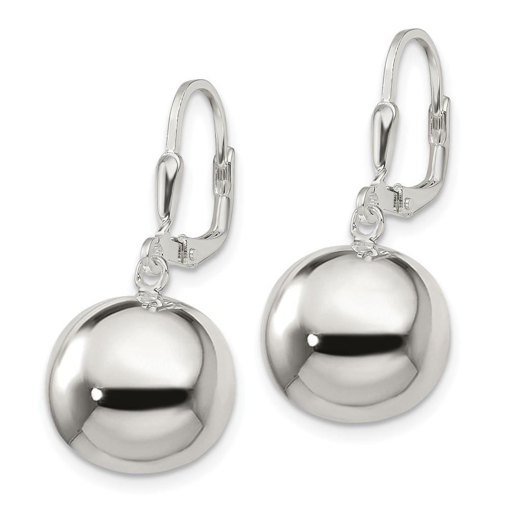 Sterling Silver 14mm Ball Dangle Leverback Earrings, view 2 of 4
