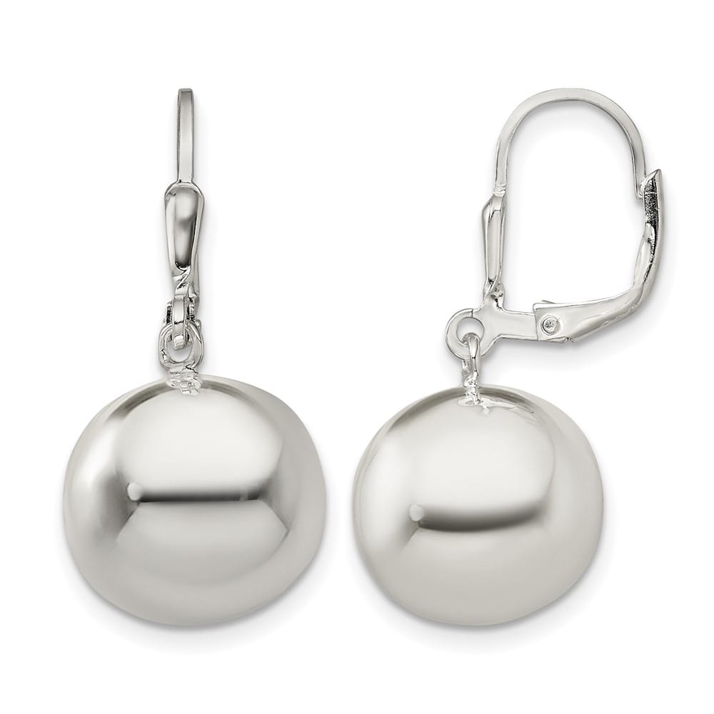 Sterling Silver 14mm Ball Dangle Leverback Earrings, view 1 of 4