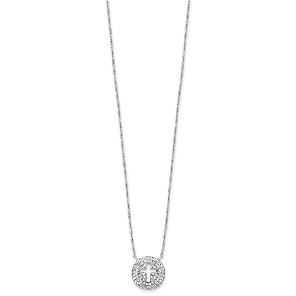 Sterling Silver 18 Inch Polished CZ Cross Necklace