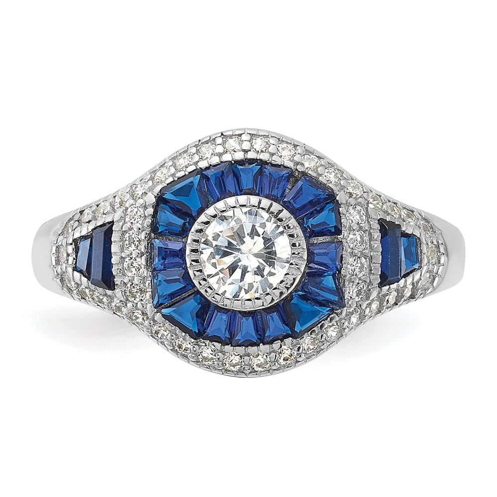Sterling Silver 2.08 mm Synthetic Blue Spinel & CZ Ring