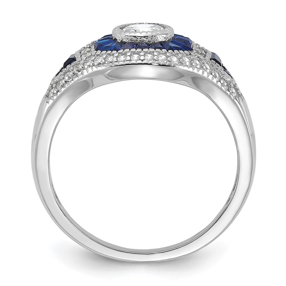 Sterling Silver 2.08 mm Synthetic Blue Spinel & CZ Ring