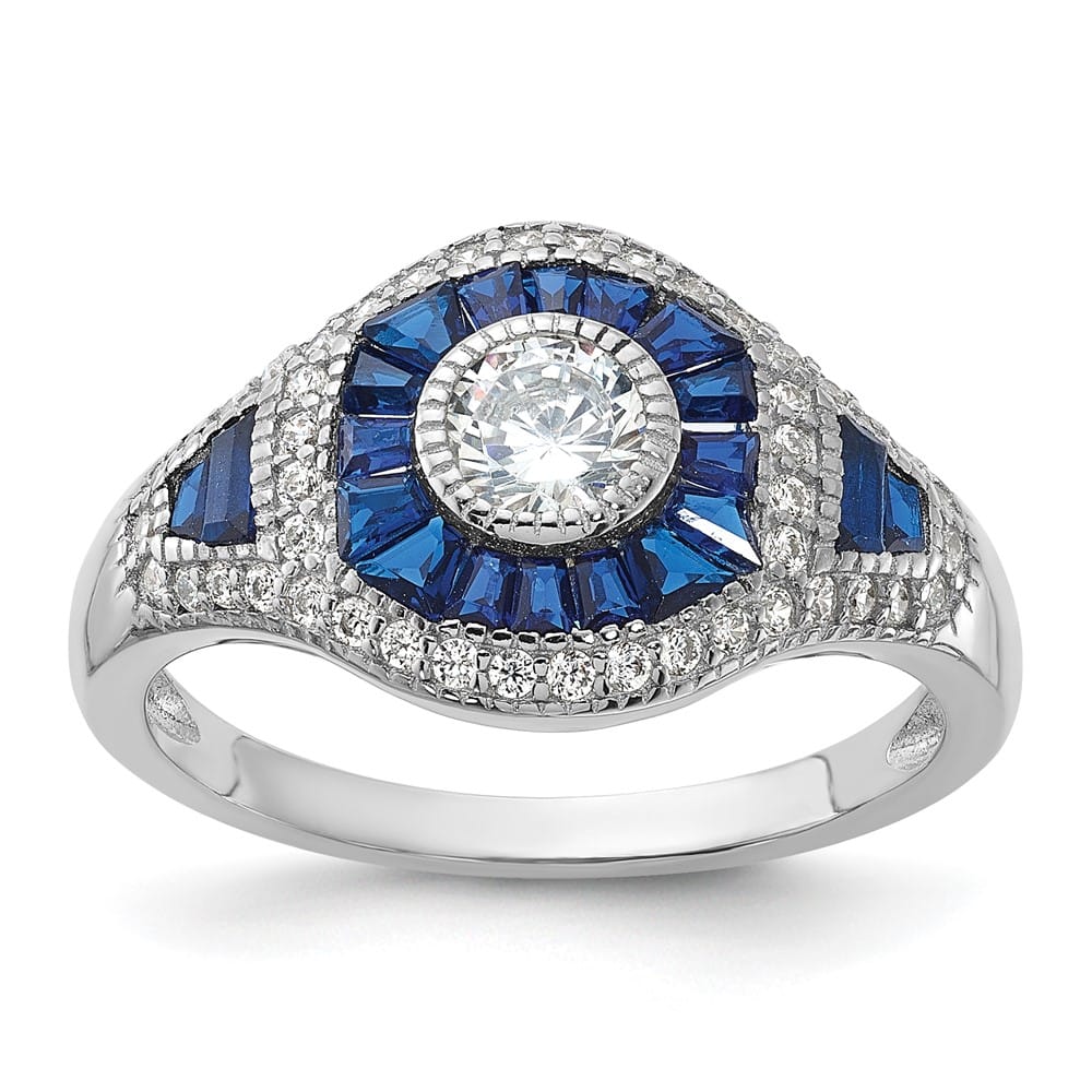 Sterling Silver 2.08 mm Synthetic Blue Spinel & CZ Ring