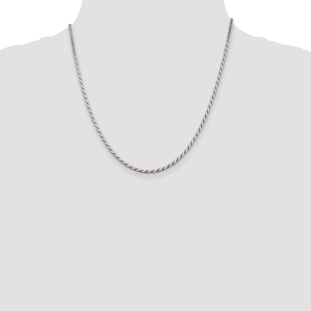 Sterling Silver 2.5mm Flat Rope Chain Size 20
