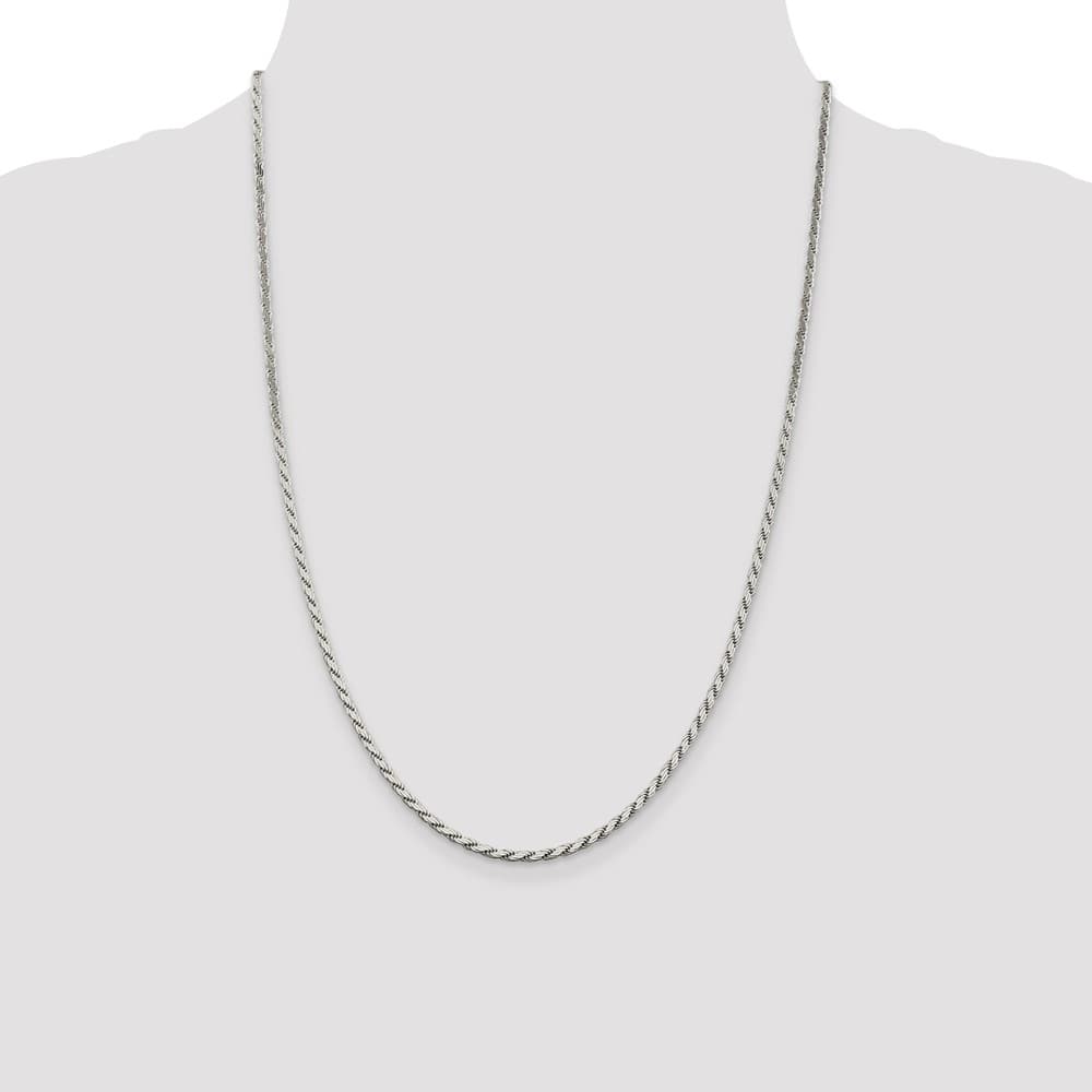 Sterling Silver 2.5mm Flat Rope Chain Size 24