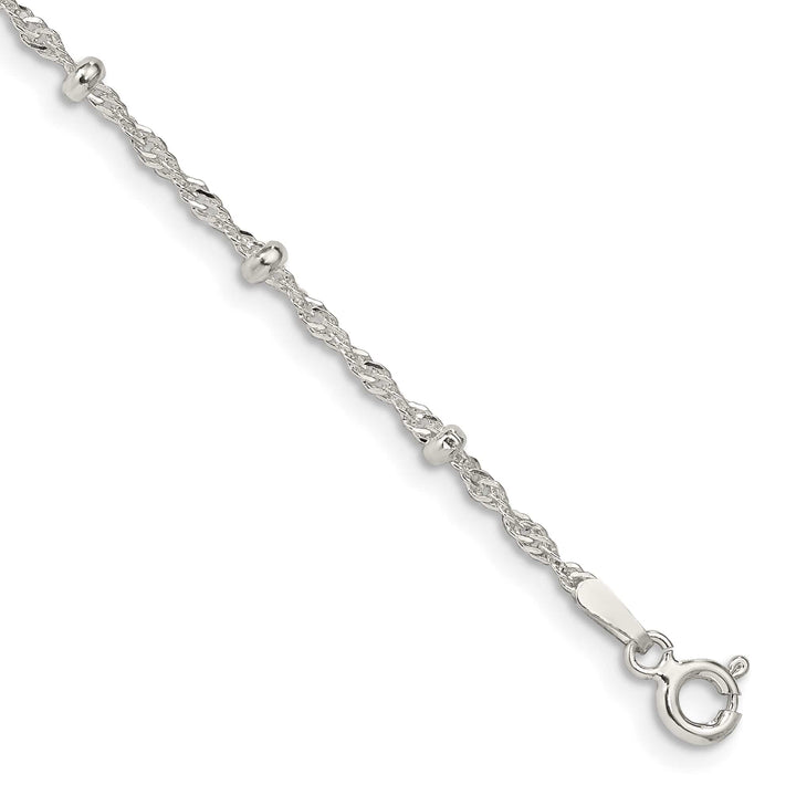 Sterling Silver 2.5mm Singapore with Beads Anklet