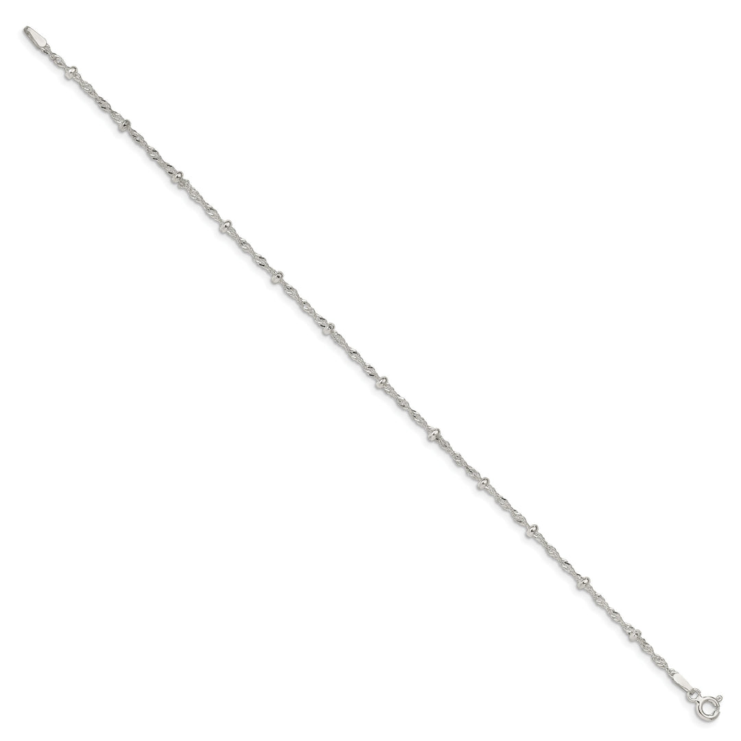 Sterling Silver 2.5mm Singapore with Beads Anklet