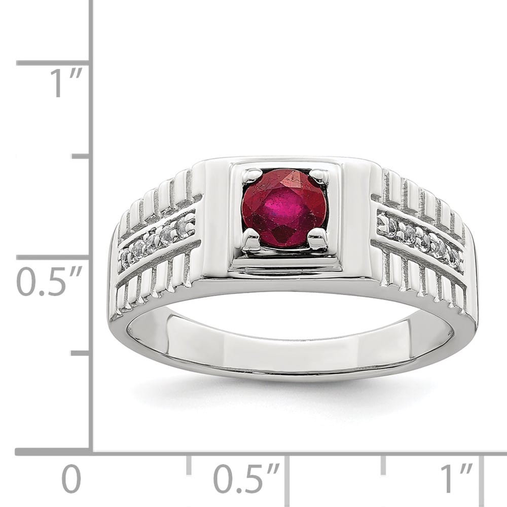Sterling Silver 2.96 mm African Ruby and White Topaz Men's Ring