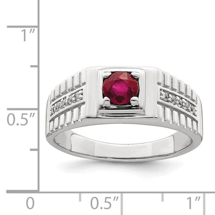 Sterling Silver 2.96 mm African Ruby and White Topaz Men's Ring