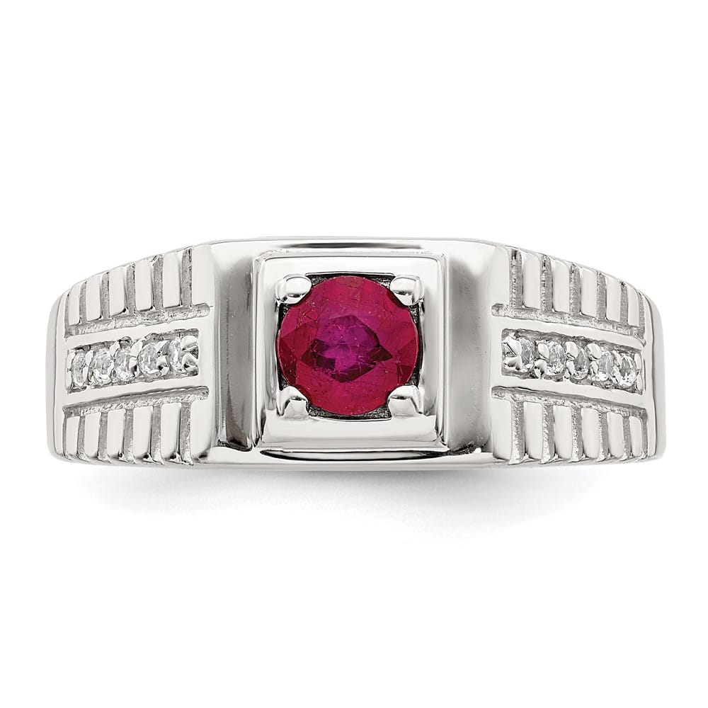 Sterling Silver 2.96 mm African Ruby and White Topaz Men's Ring