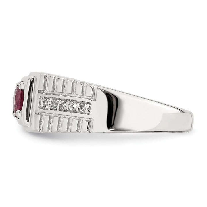 Sterling Silver 2.96 mm African Ruby and White Topaz Men's Ring