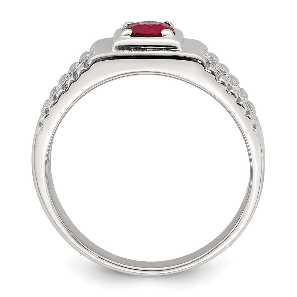 Sterling Silver 2.96 mm African Ruby and White Topaz Men's Ring