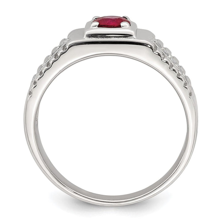 Sterling Silver 2.96 mm African Ruby and White Topaz Men's Ring