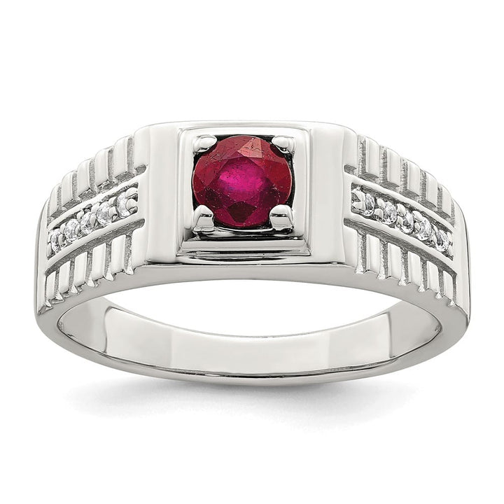 Sterling Silver 2.96 mm African Ruby and White Topaz Men's Ring