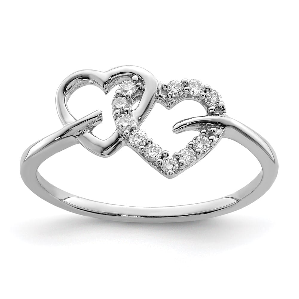 Sterling Silver 2 mm 10 mm Top Diamond Double Heart Ring