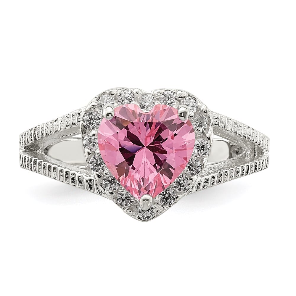Sterling Silver 2 mm 12.25 mm Top Pink CZ Heart Ring