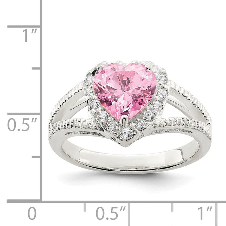 Sterling Silver 2 mm 12.25 mm Top Pink CZ Heart Ring