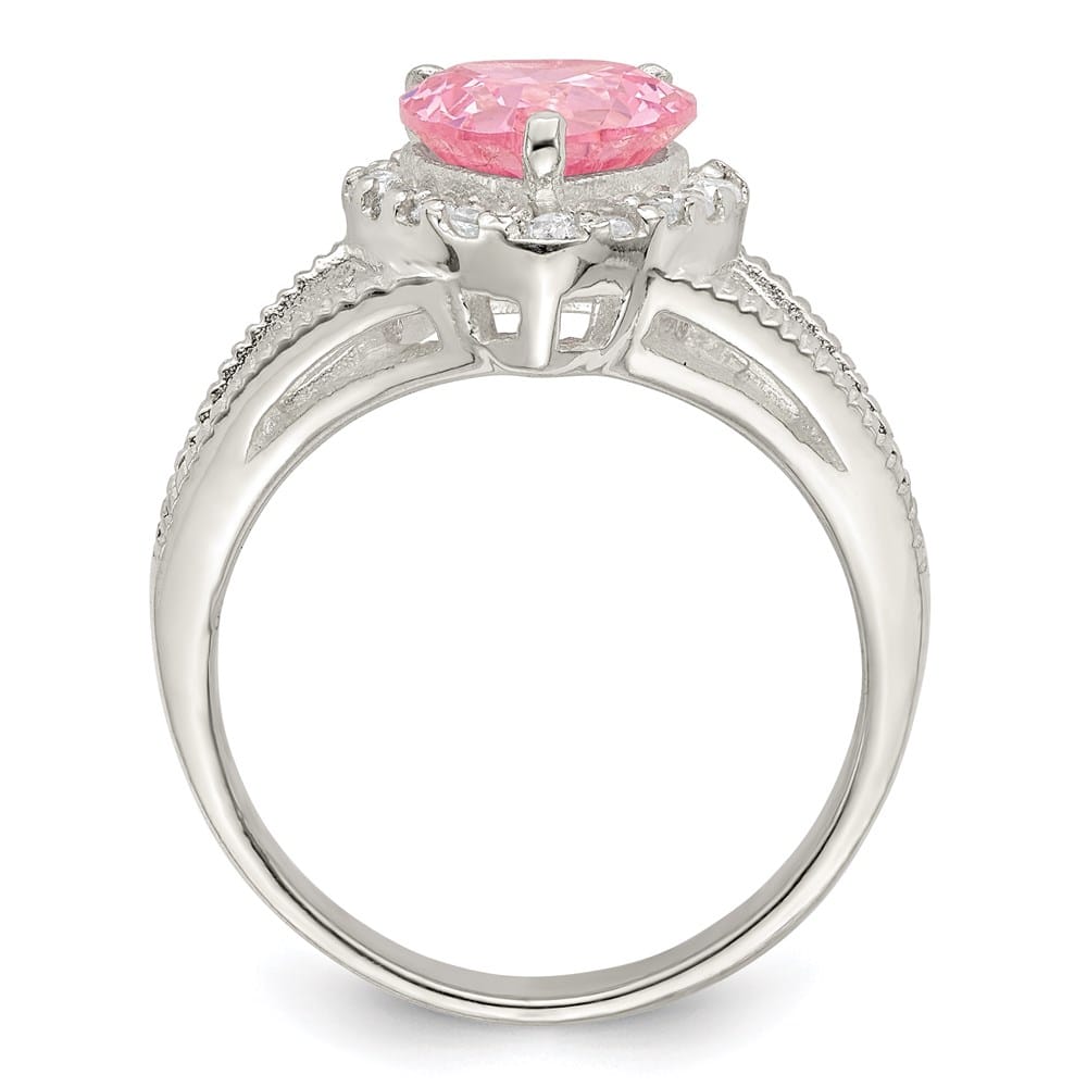 Sterling Silver 2 mm 12.25 mm Top Pink CZ Heart Ring