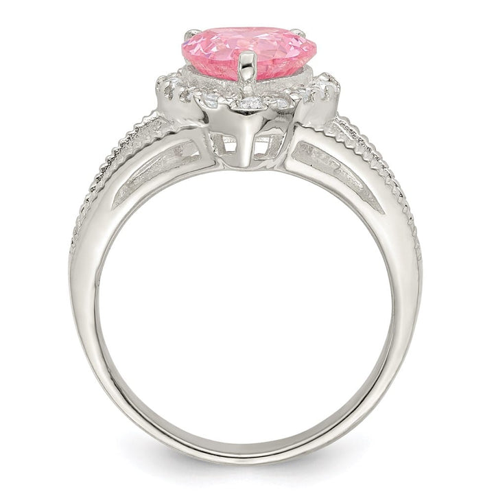 Sterling Silver 2 mm 12.25 mm Top Pink CZ Heart Ring