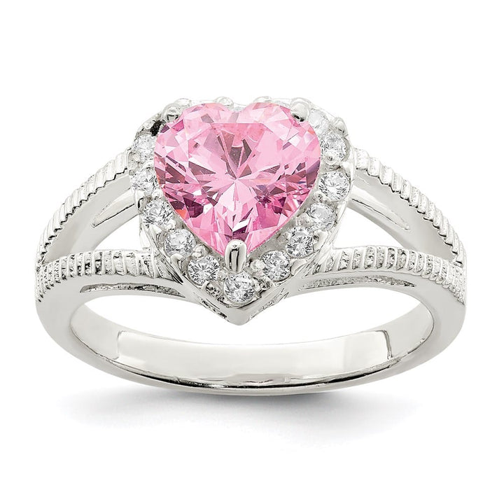Sterling Silver 2 mm 12.25 mm Top Pink CZ Heart Ring