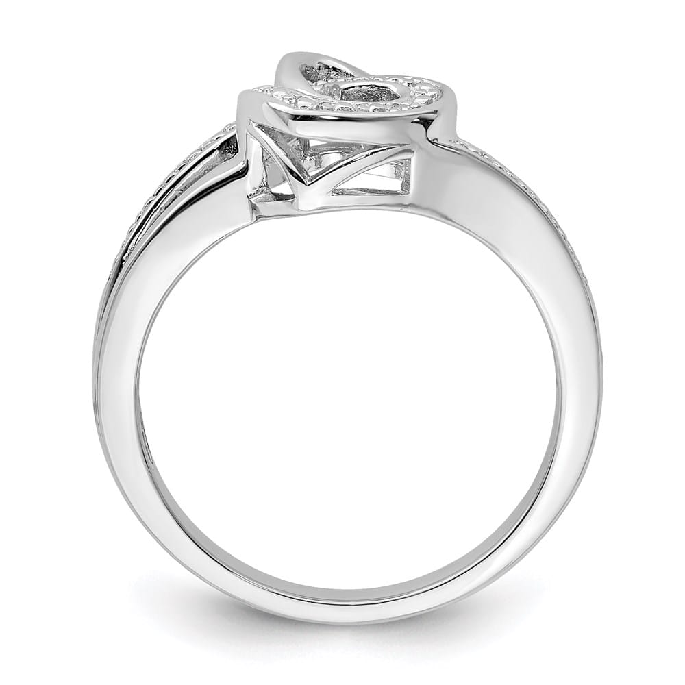 Sterling Silver 2 mm 12 mm Top Diamond Double Heart Ring