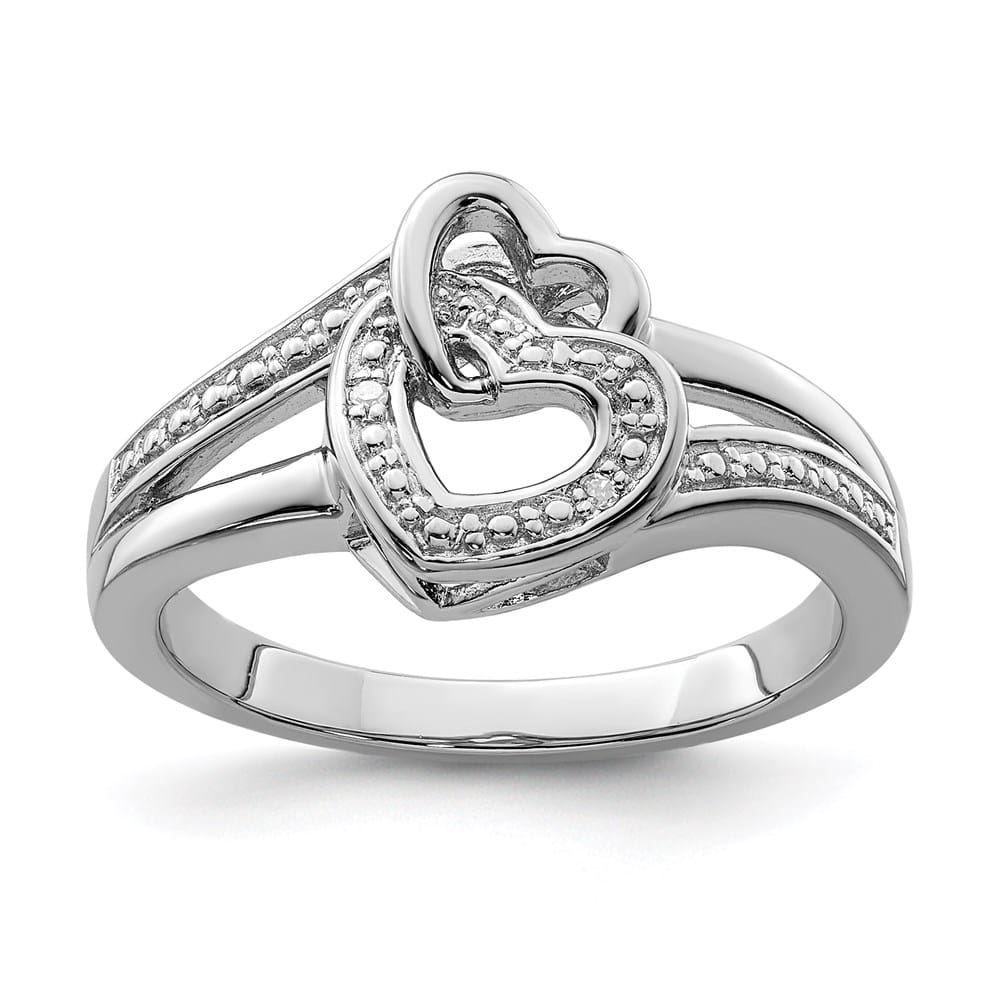 Sterling Silver 2 mm 12 mm Top Diamond Double Heart Ring