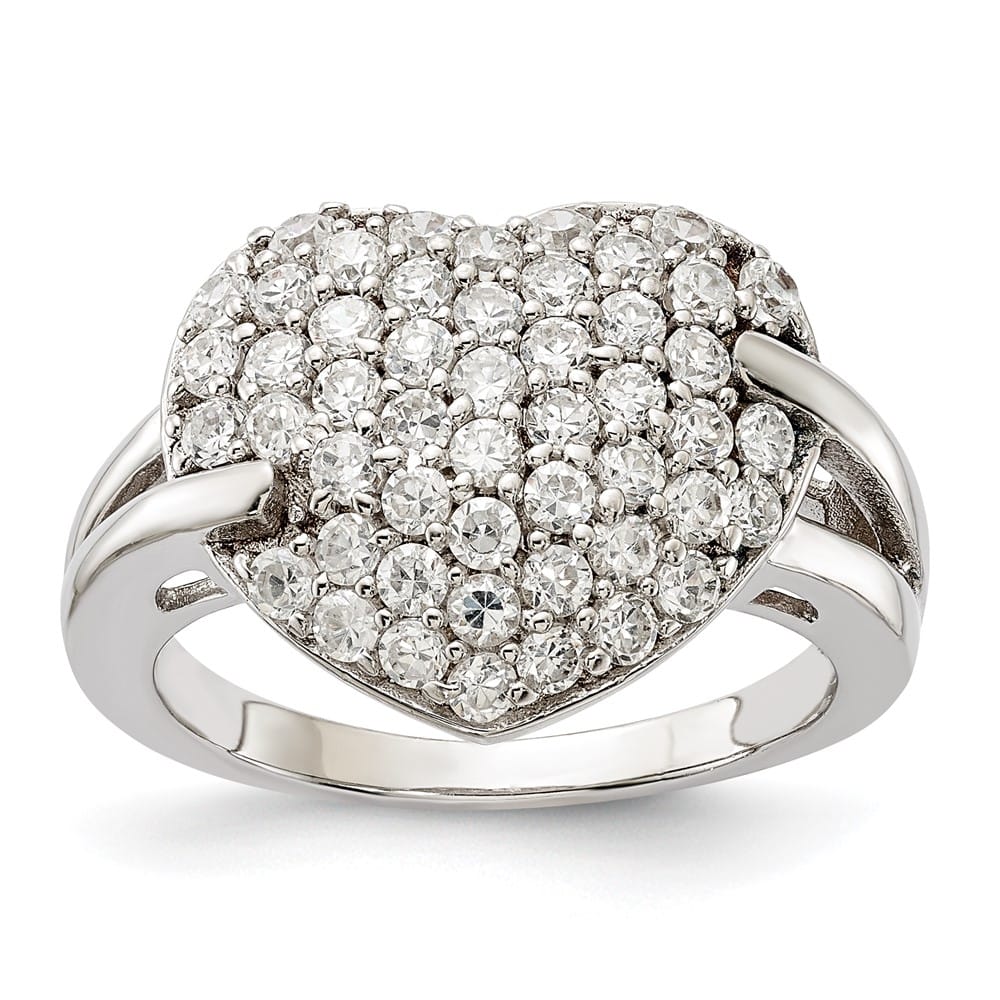 Sterling Silver 2 mm 14.25 mm Top CZ Heart Ring