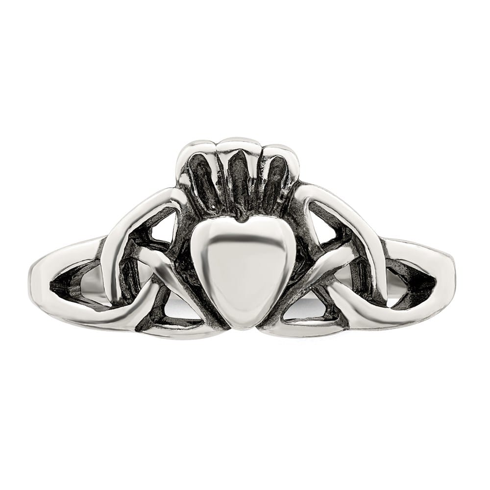 Sterling Silver 2 mm 2.64 g Antiqued Claddagh Ring