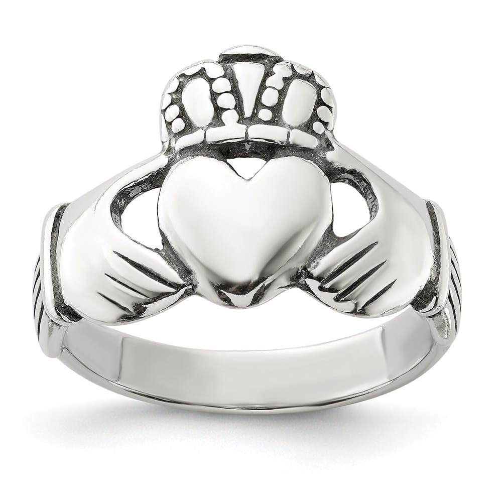 Sterling Silver 2 mm 3.96 g Antiqued Claddagh Ring