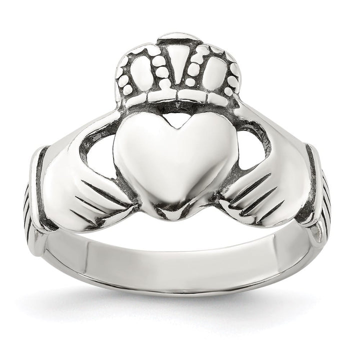 Sterling Silver 2 mm 3.96 g Antiqued Claddagh Ring