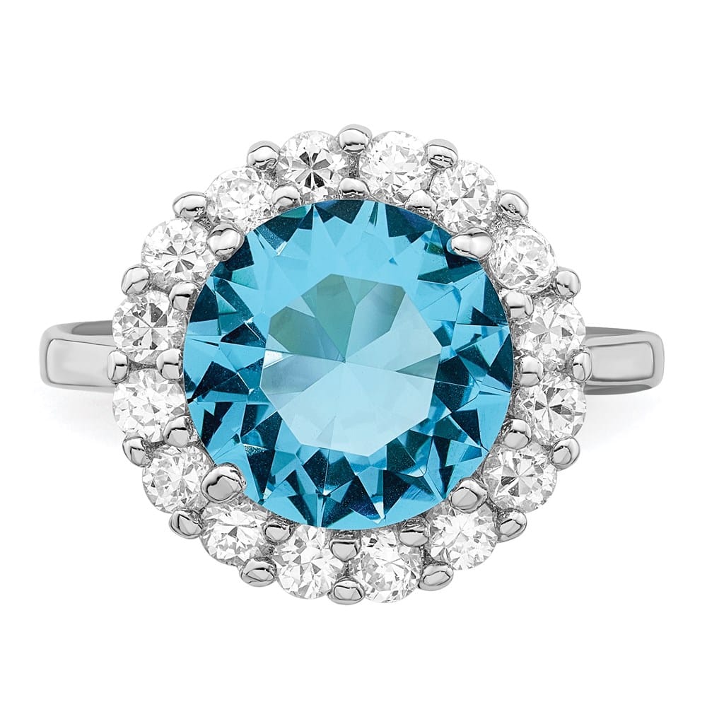 Sterling Silver 2 mm Blue & Clear CZ Ring