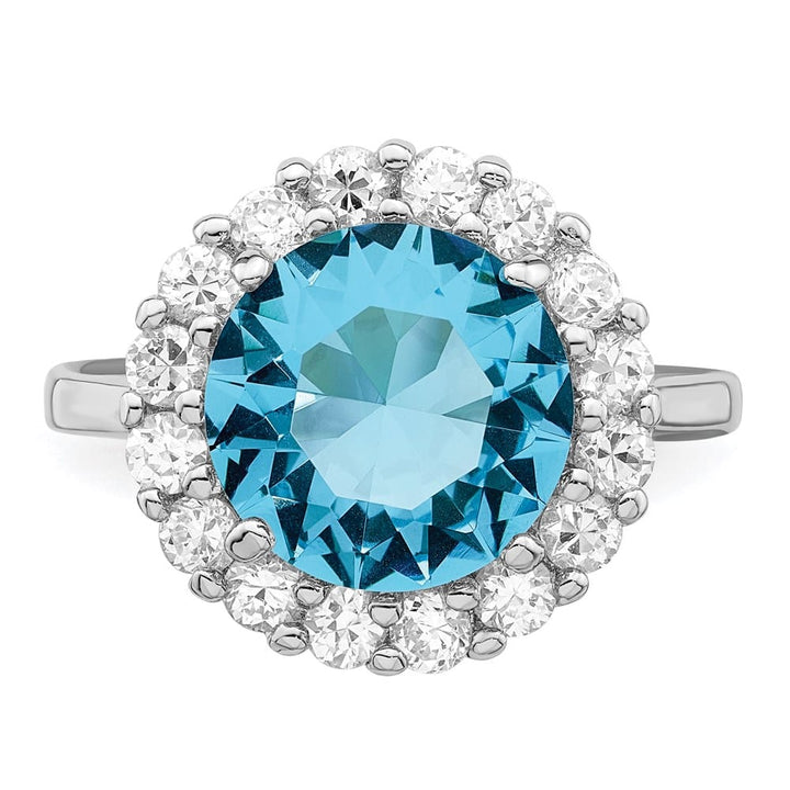 Sterling Silver 2 mm Blue & Clear CZ Ring