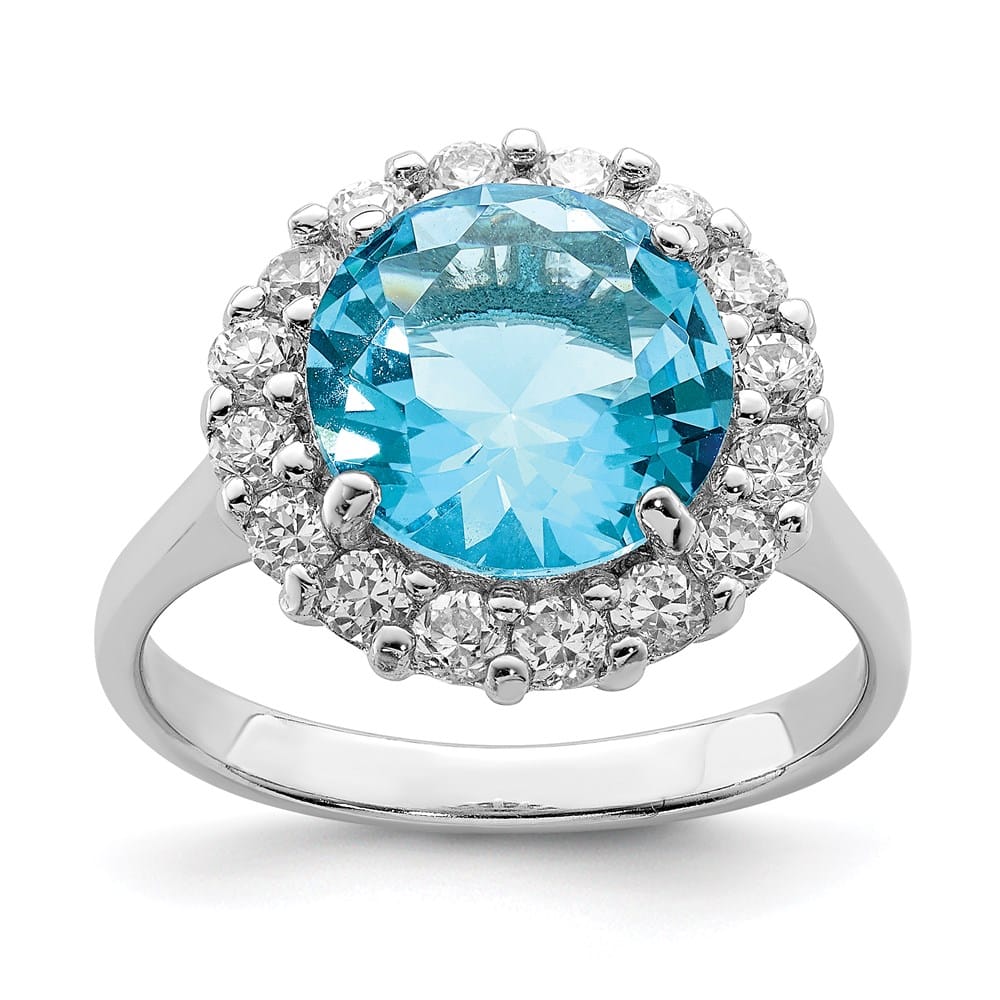 Sterling Silver 2 mm Blue & Clear CZ Ring