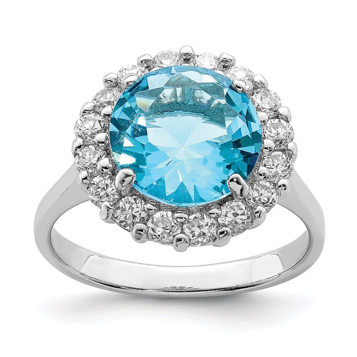 Sterling Silver 2 mm Blue & Clear CZ Ring