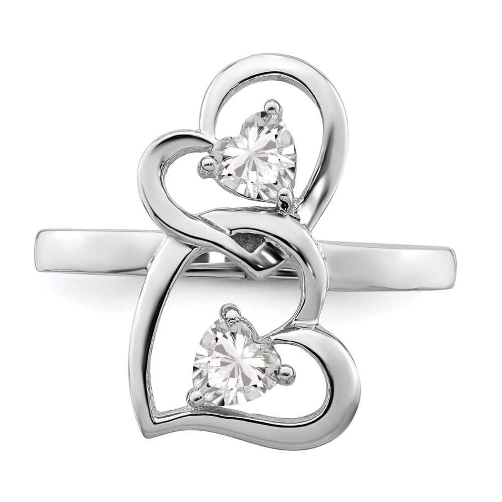 Sterling Silver 2 mm CZ Double Heart Ring