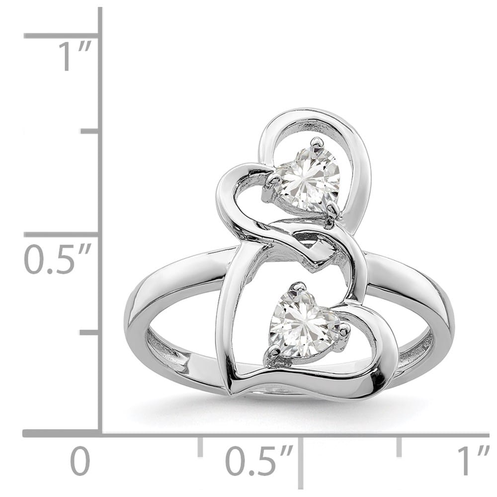 Sterling Silver 2 mm CZ Double Heart Ring