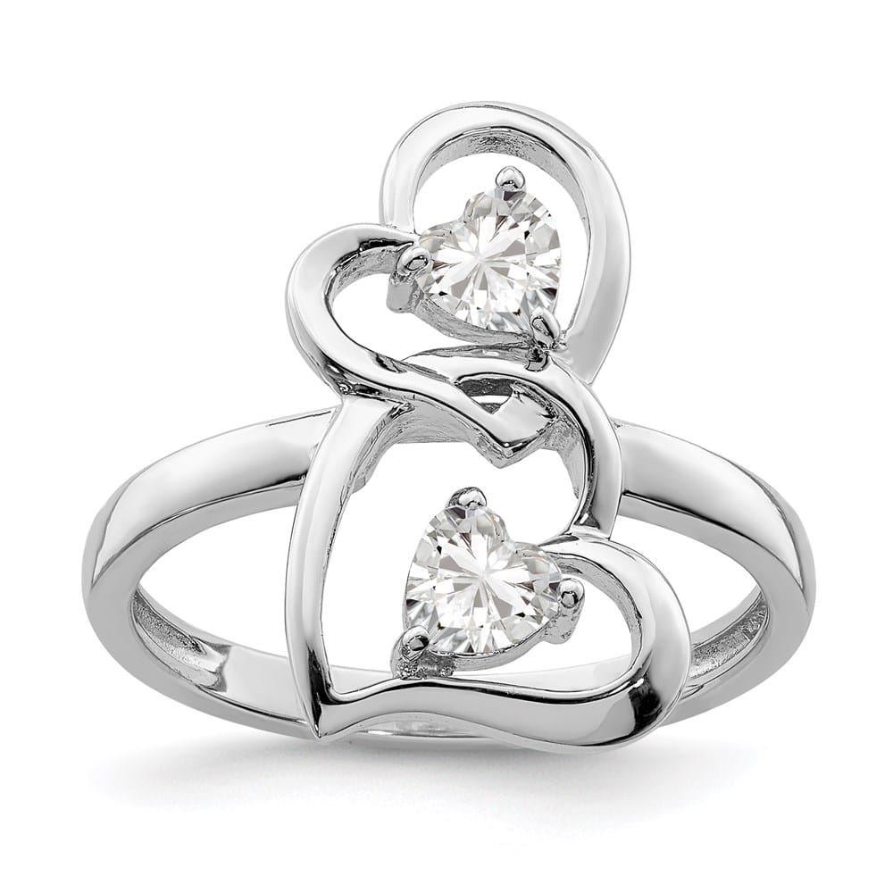 Sterling Silver 2 mm CZ Double Heart Ring