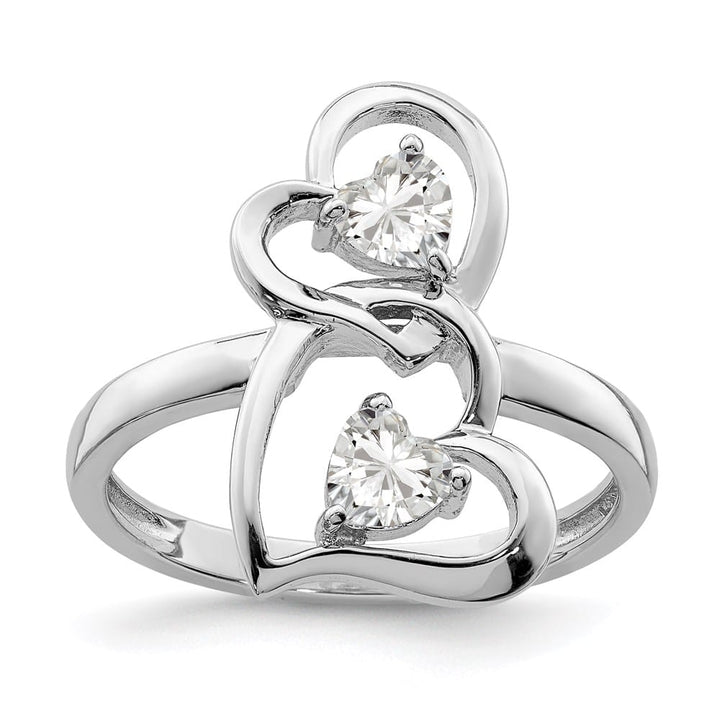 Sterling Silver 2 mm CZ Double Heart Ring