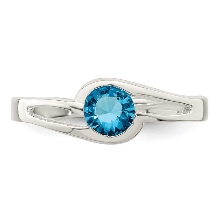 Sterling Silver 2 mm Light Blue Round Bezel CZ Ring